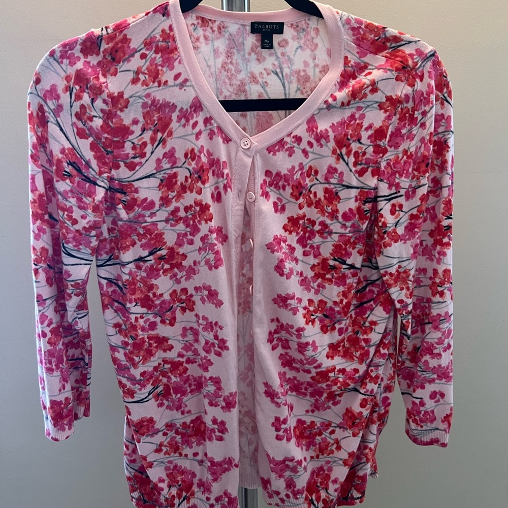 Beautiful Talbots charming cardigan, sized Medium Petite. 3/4 length sleeves.